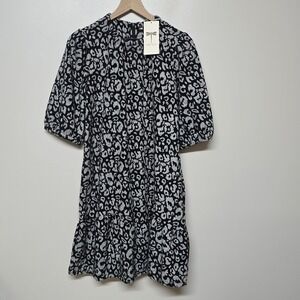 Tyler Boe Women's Short Shift Dress Leopard Print Half Sleeve Ruffle Hem Sz S